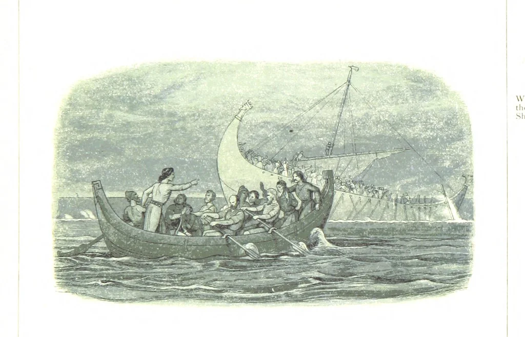 An illustration from A Chronicle of England B.C. 55-A.D. 1485, written and illustrated by J. E. D. The designs engraved and printed in colours by E. Evans. F.P, 1864, leaf 151