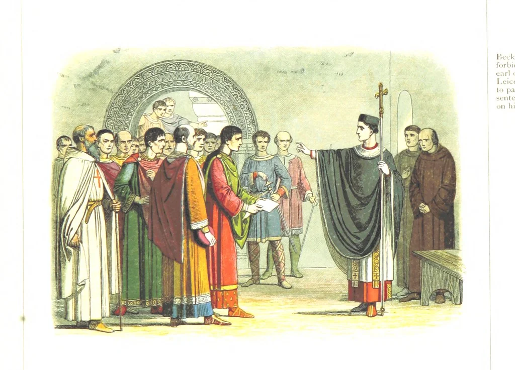 An illustration from A Chronicle of England B.C. 55-A.D. 1485, written and illustrated by J. E. D. The designs engraved and printed in colours by E. Evans. F.P, 1864, leaf 183