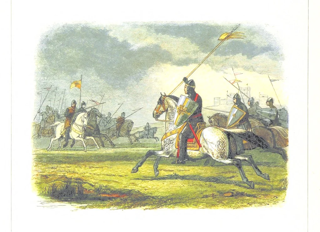 An illustration from A Chronicle of England B.C. 55-A.D. 1485, written and illustrated by J. E. D. The designs engraved and printed in colours by E. Evans. F.P, 1864, leaf 200