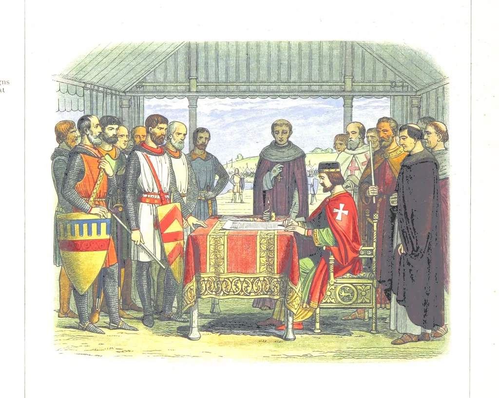 An illustration from A Chronicle of England B.C. 55-A.D. 1485, written and illustrated by J. E. D. The designs engraved and printed in colours by E. Evans. F.P, 1864, leaf 242