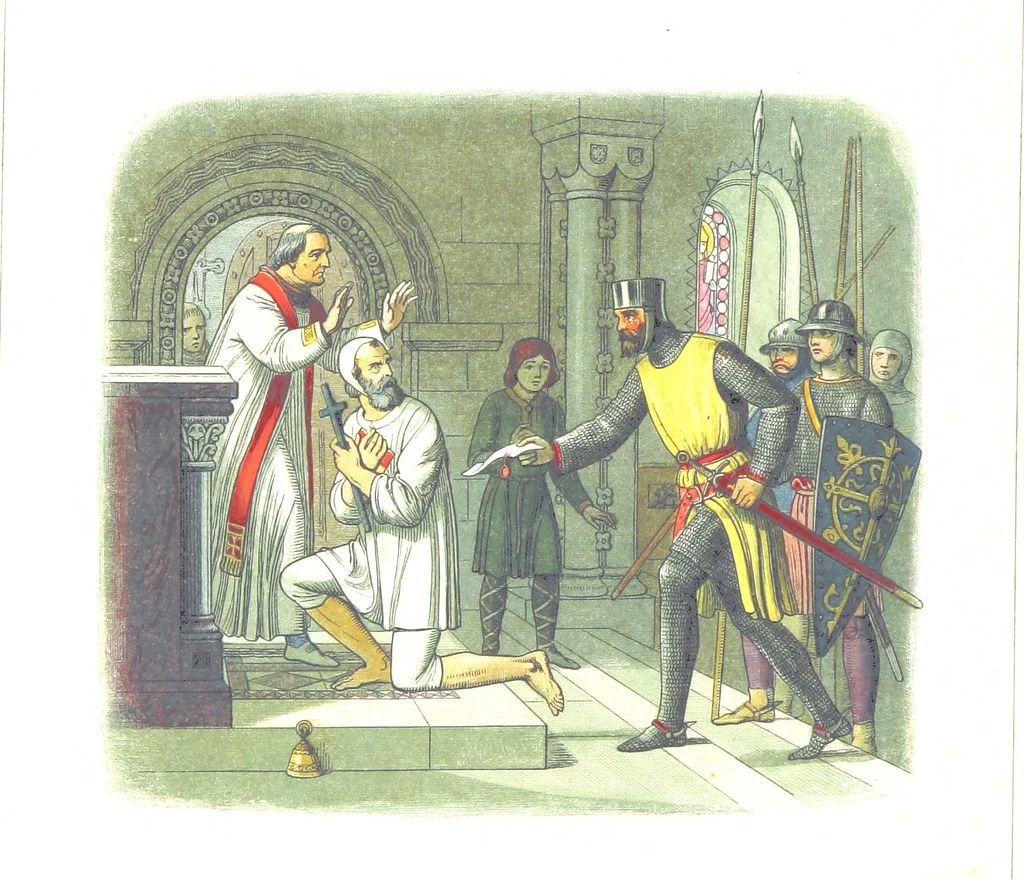 An illustration from A Chronicle of England B.C. 55-A.D. 1485, written and illustrated by J. E. D. The designs engraved and printed in colours by E. Evans. F.P, 1864, leaf 254