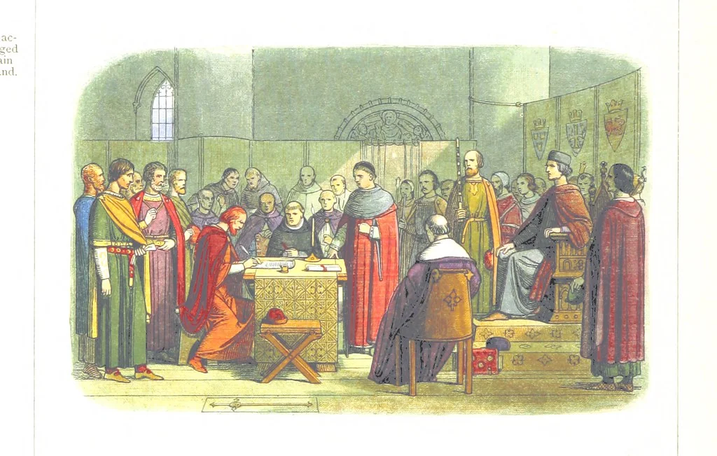 An illustration from A Chronicle of England B.C. 55-A.D. 1485, written and illustrated by J. E. D. The designs engraved and printed in colours by E. Evans. F.P, 1864, leaf 278