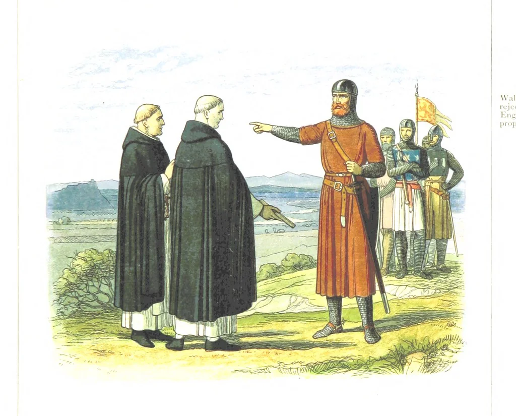An illustration from A Chronicle of England B.C. 55-A.D. 1485, written and illustrated by J. E. D. The designs engraved and printed in colours by E. Evans. F.P, 1864, leaf 283