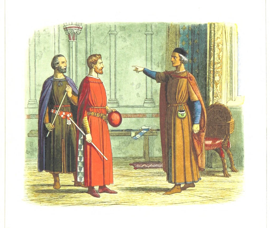 An illustration from A Chronicle of England B.C. 55-A.D. 1485, written and illustrated by J. E. D. The designs engraved and printed in colours by E. Evans. F.P, 1864, leaf 289