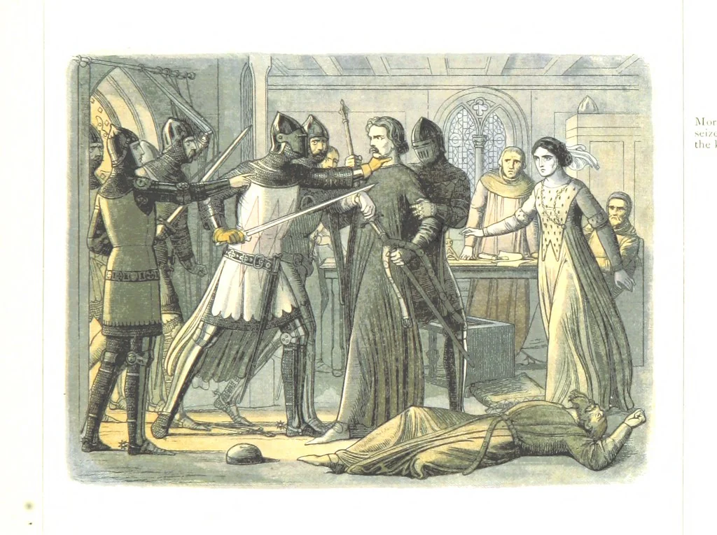 An illustration from A Chronicle of England B.C. 55-A.D. 1485, written and illustrated by J. E. D. The designs engraved and printed in colours by E. Evans. F.P, 1864, leaf 309