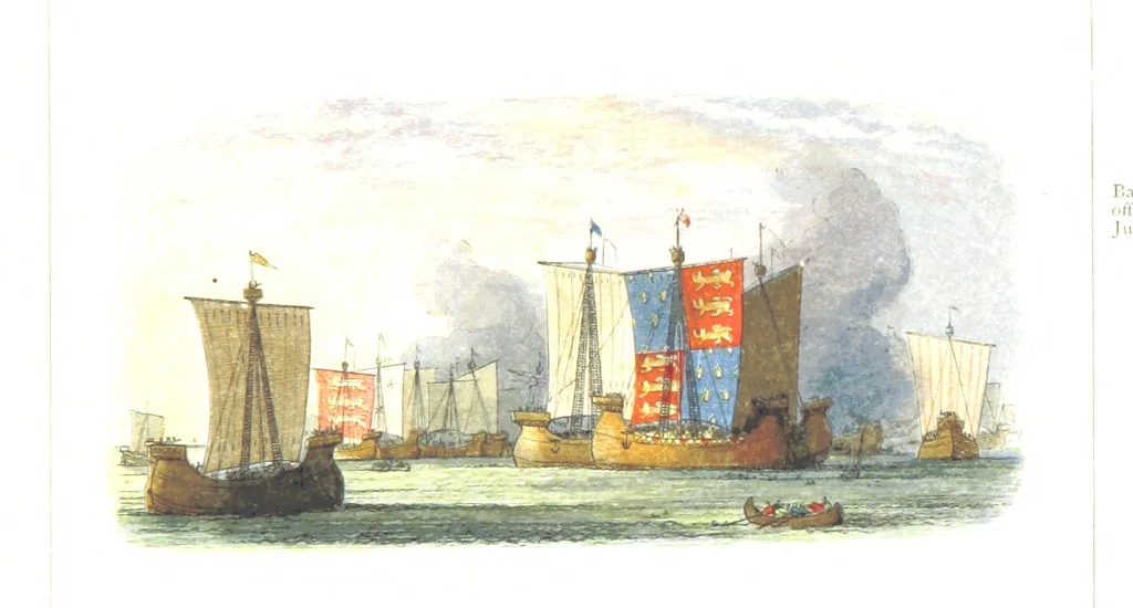 An illustration from A Chronicle of England B.C. 55-A.D. 1485, written and illustrated by J. E. D. The designs engraved and printed in colours by E. Evans. F.P, 1864, leaf 313