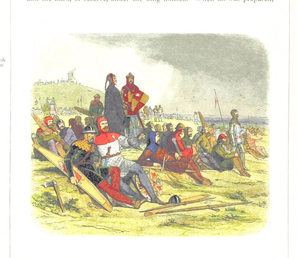 An illustration from A Chronicle of England B.C. 55-A.D. 1485, written and illustrated by J. E. D. The designs engraved and printed in colours by E. Evans. F.P, 1864, leaf 316