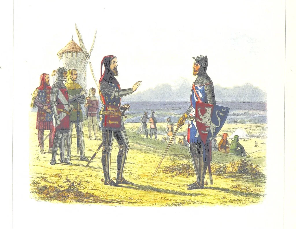An illustration from A Chronicle of England B.C. 55-A.D. 1485, written and illustrated by J. E. D. The designs engraved and printed in colours by E. Evans. F.P, 1864, leaf 318