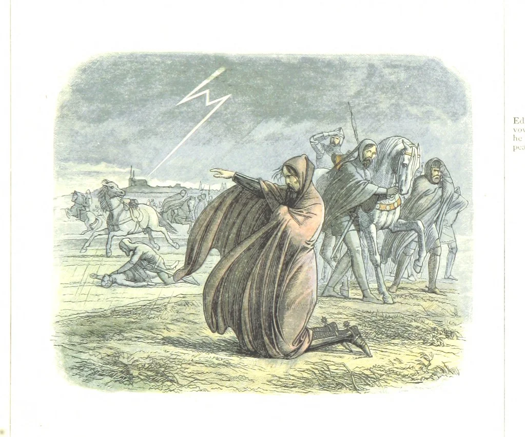 An illustration from A Chronicle of England B.C. 55-A.D. 1485, written and illustrated by J. E. D. The designs engraved and printed in colours by E. Evans. F.P, 1864, leaf 329