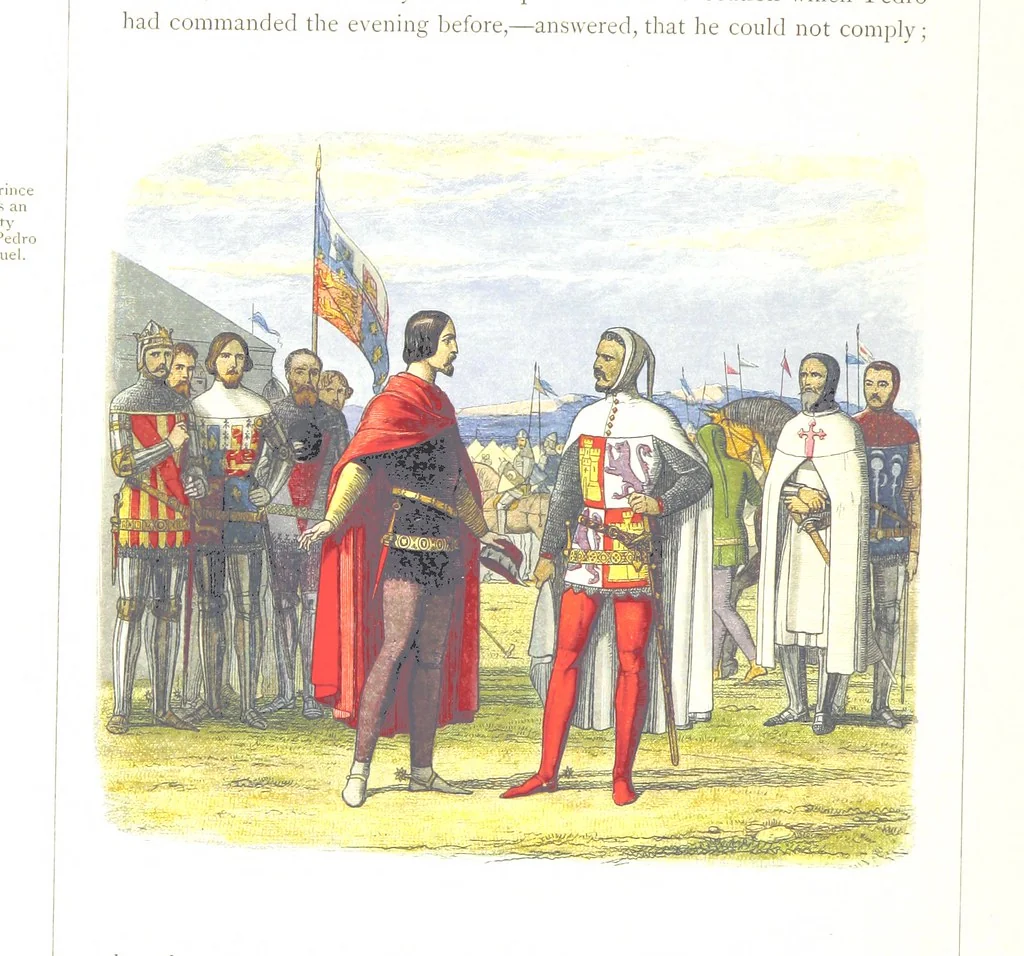An illustration from A Chronicle of England B.C. 55-A.D. 1485, written and illustrated by J. E. D. The designs engraved and printed in colours by E. Evans. F.P, 1864, leaf 332