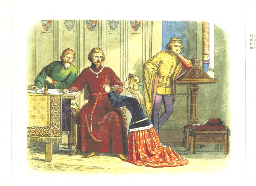An illustration from A Chronicle of England B.C. 55-A.D. 1485, written and illustrated by J. E. D. The designs engraved and printed in colours by E. Evans. F.P, 1864, leaf 347