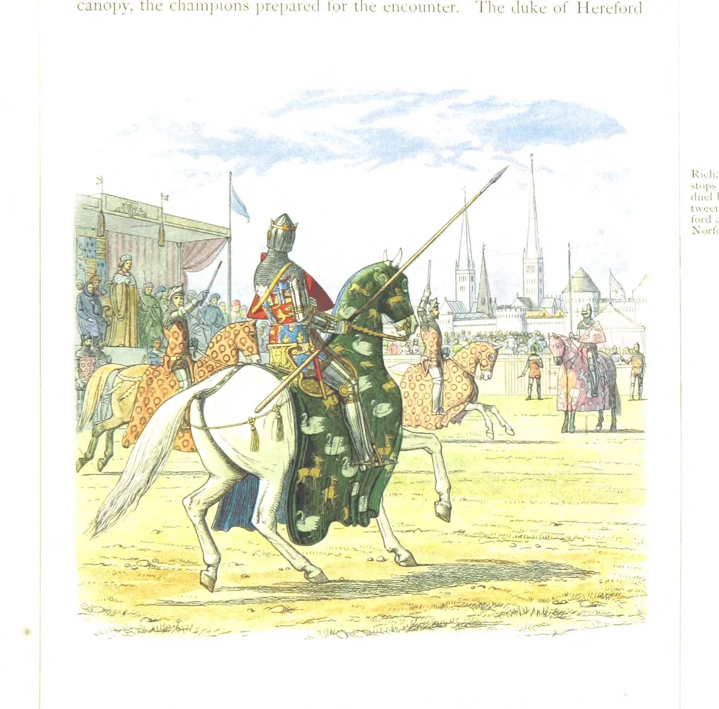 An illustration from A Chronicle of England B.C. 55-A.D. 1485, written and illustrated by J. E. D. The designs engraved and printed in colours by E. Evans. F.P, 1864, leaf 351