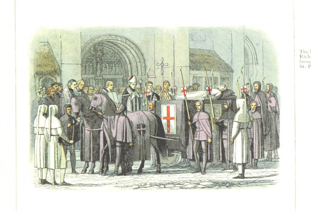An illustration from A Chronicle of England B.C. 55-A.D. 1485, written and illustrated by J. E. D. The designs engraved and printed in colours by E. Evans. F.P, 1864, leaf 361
