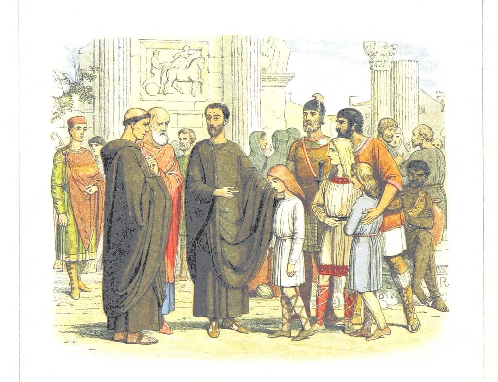 An illustration from A Chronicle of England B.C. 55-A.D. 1485, written and illustrated by J. E. D. The designs engraved and printed in colours by E. Evans. F.P, 1864, leaf 38