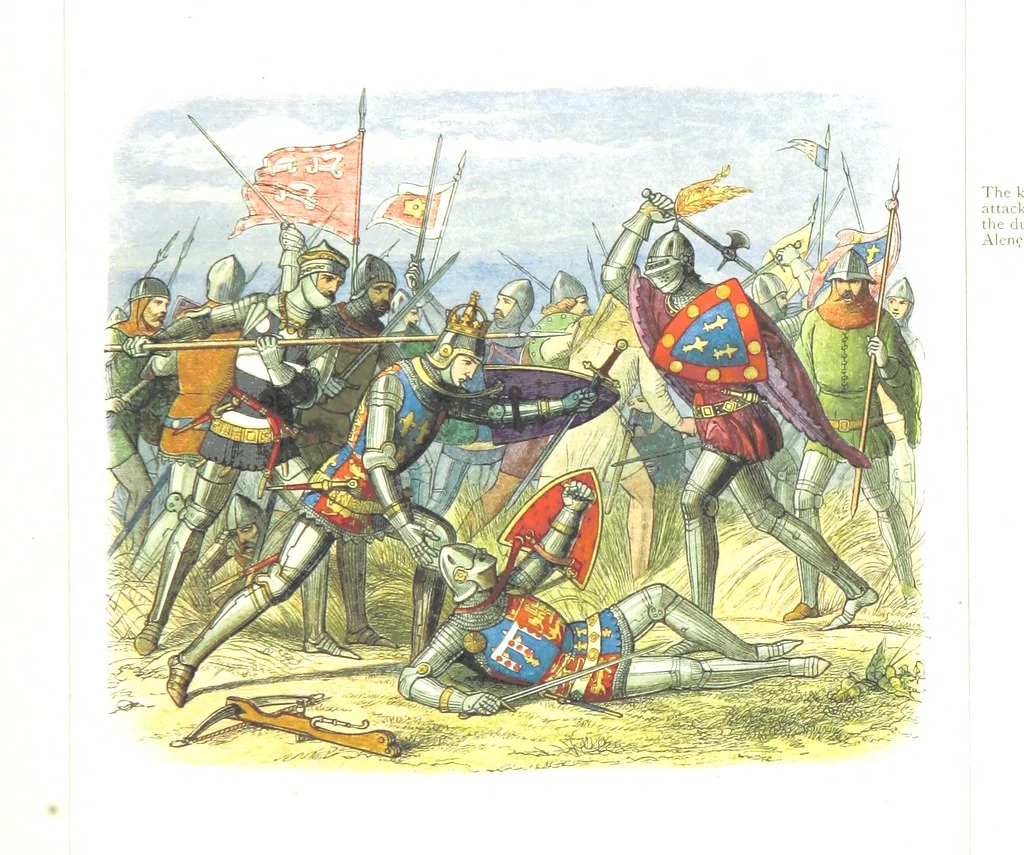 An illustration from A Chronicle of England B.C. 55-A.D. 1485, written and illustrated by J. E. D. The designs engraved and printed in colours by E. Evans. F.P, 1864, leaf 383