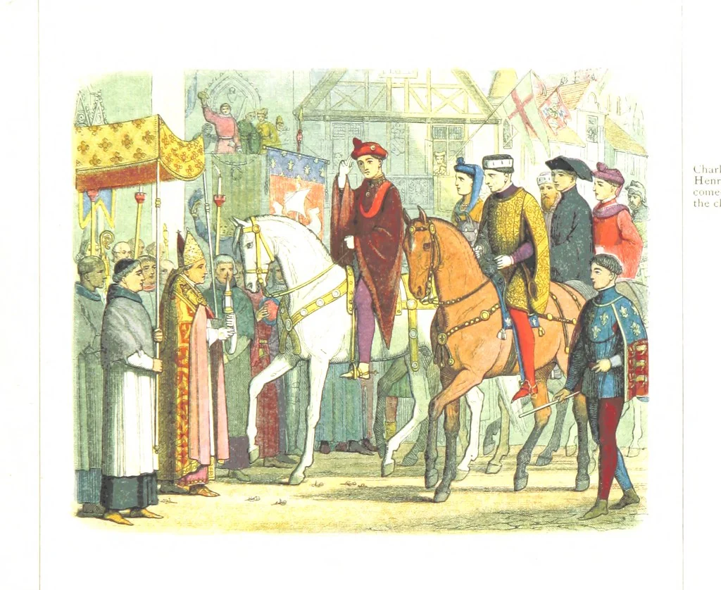 An illustration from A Chronicle of England B.C. 55-A.D. 1485, written and illustrated by J. E. D. The designs engraved and printed in colours by E. Evans. F.P, 1864, leaf 391