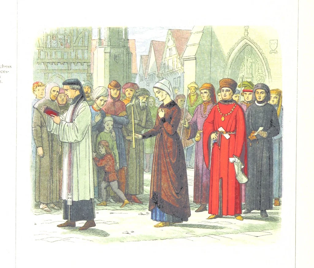 An illustration from A Chronicle of England B.C. 55-A.D. 1485, written and illustrated by J. E. D. The designs engraved and printed in colours by E. Evans. F.P, 1864, leaf 408