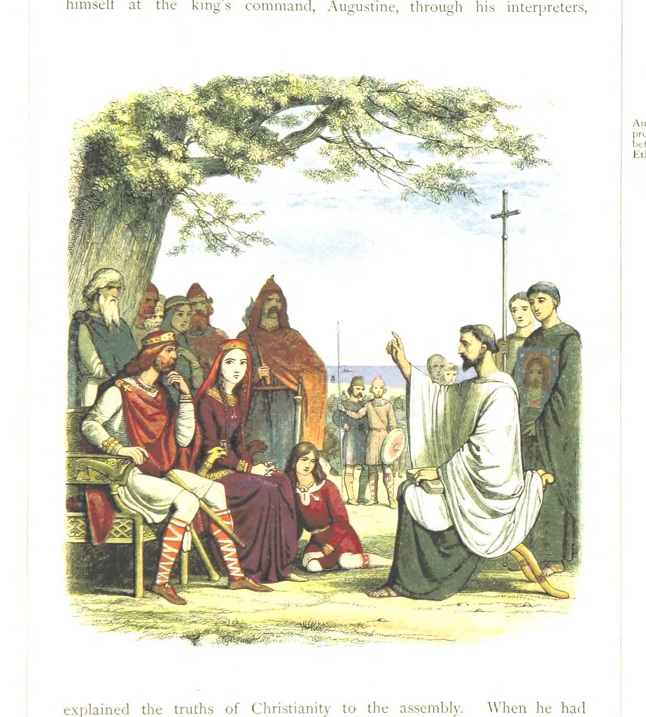 An illustration from A Chronicle of England B.C. 55-A.D. 1485, written and illustrated by J. E. D. The designs engraved and printed in colours by E. Evans. F.P, 1864, leaf 41