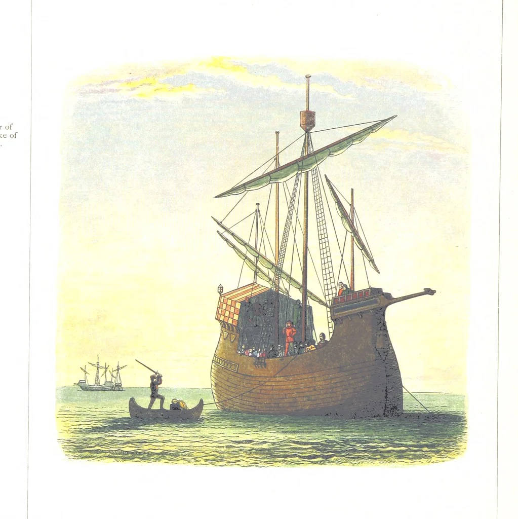 An illustration from A Chronicle of England B.C. 55-A.D. 1485, written and illustrated by J. E. D. The designs engraved and printed in colours by E. Evans. F.P, 1864, leaf 412