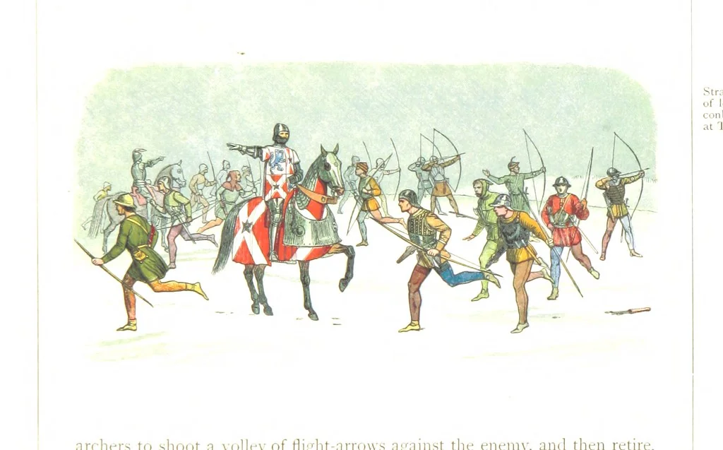 An illustration from A Chronicle of England B.C. 55-A.D. 1485, written and illustrated by J. E. D. The designs engraved and printed in colours by E. Evans. F.P, 1864, leaf 423
