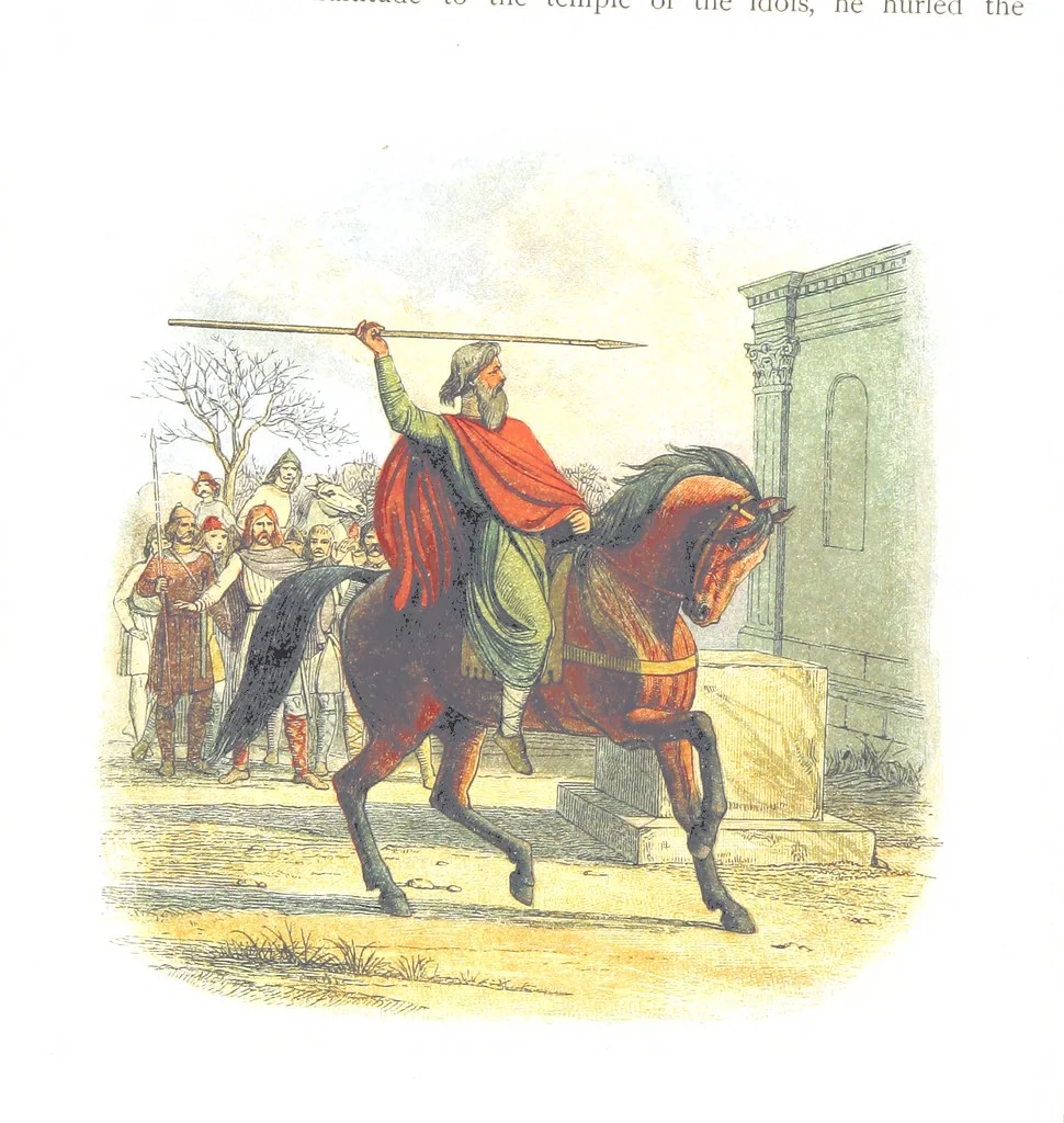 An illustration from A Chronicle of England B.C. 55-A.D. 1485, written and illustrated by J. E. D. The designs engraved and printed in colours by E. Evans. F.P, 1864, leaf 46