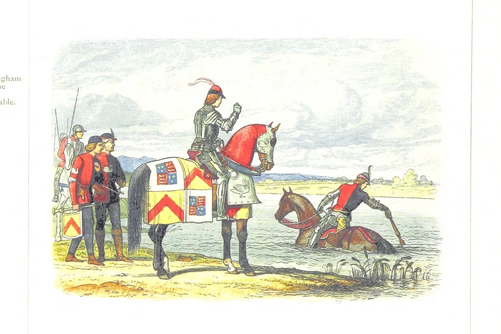 An illustration from A Chronicle of England B.C. 55-A.D. 1485, written and illustrated by J. E. D. The designs engraved and printed in colours by E. Evans. F.P, 1864, leaf 464