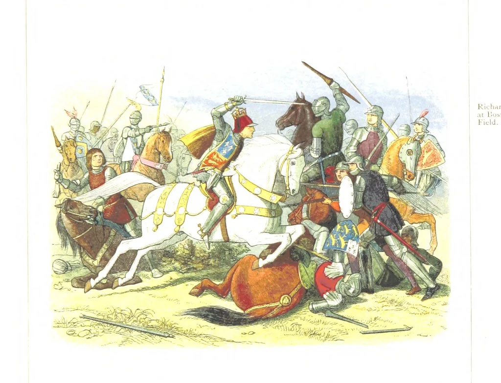An illustration from A Chronicle of England B.C. 55-A.D. 1485, written and illustrated by J. E. D. The designs engraved and printed in colours by E. Evans. F.P, 1864, leaf 469