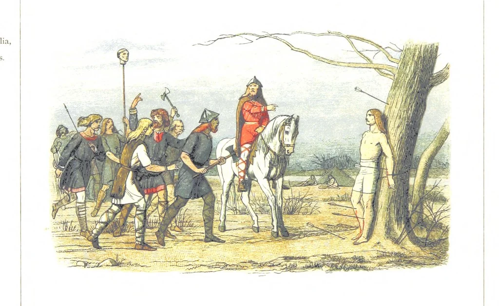 An illustration from A Chronicle of England B.C. 55-A.D. 1485, written and illustrated by J. E. D. The designs engraved and printed in colours by E. Evans. F.P, 1864, leaf 62