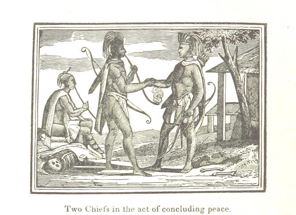 An illustration from Biography and History of the Indians of North America ... also a history of their wars ... Likewise exhibiting an analysis of the ... authors, who have written upon ... the first peopling of America. Third edition, with ... additions ... corrections and ... engravings, 1836, leaf 600