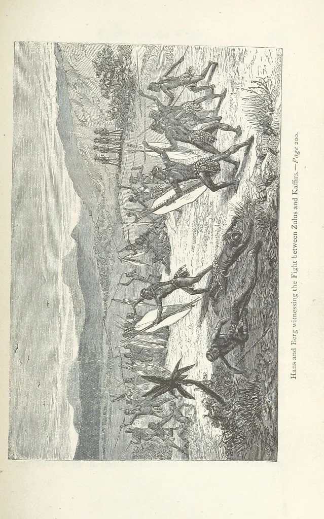 An illustration from Among the Zulus; the adventures of Hans Sterk ... With illustrations by J. B. Zwecker. New ... edition. Third thousand, 1879, leaf 217