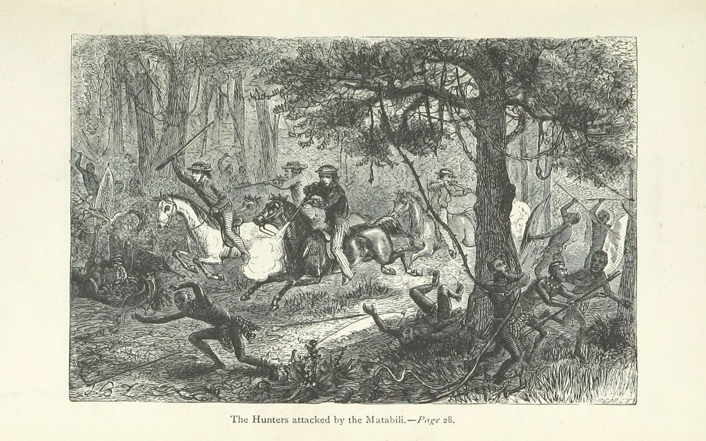 An illustration from Among the Zulus; the adventures of Hans Sterk ... With illustrations by J. B. Zwecker. New ... edition. Third thousand, 1879, leaf 45