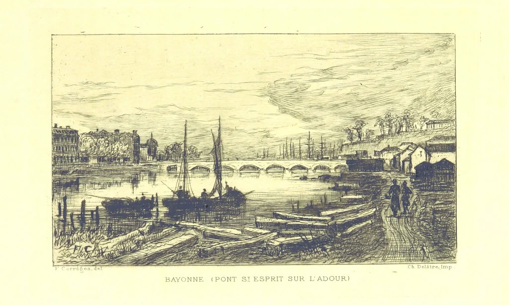 An illustration from Bayonne historique et pittoresque ... Illustrations à l'eau-forte par F. Corrèges, 1893, leaf 89
