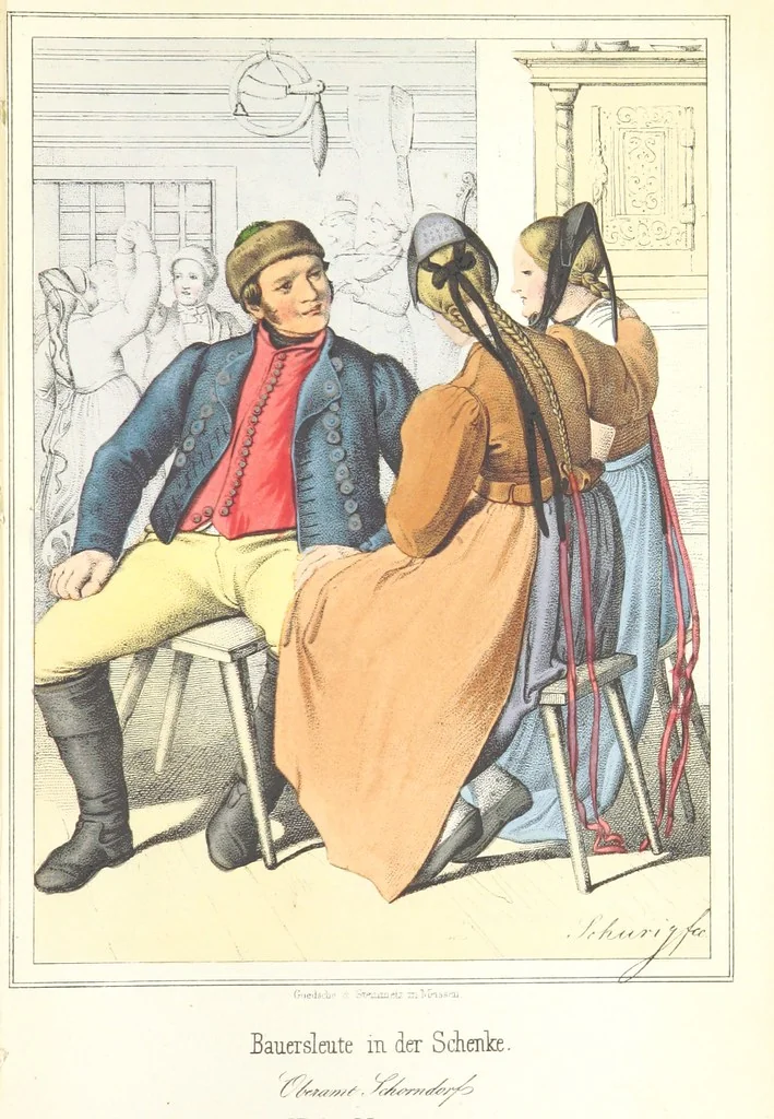 An illustration from Das Deutsche Volk in seinen Mundarten, Sitten, Gebräuchen, Festen und Trachten ... Mit 50 kolorirten Bildern, 1847, leaf 411