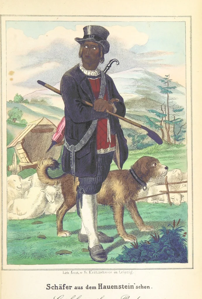 An illustration from Das Deutsche Volk in seinen Mundarten, Sitten, Gebräuchen, Festen und Trachten ... Mit 50 kolorirten Bildern, 1847, leaf 415