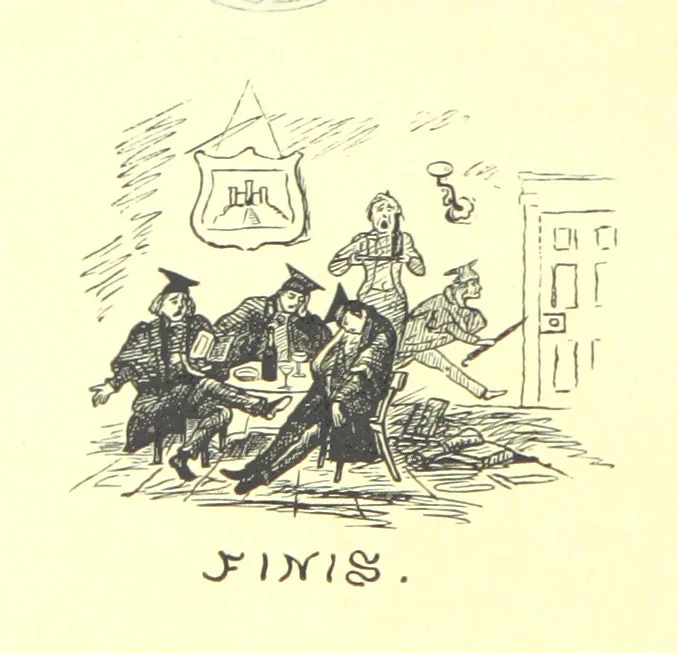An illustration from Lays of the Colleges, being a collection of songs and verses by members of the Æsculapian, Medico-Chirurgical and other Professional Clubs in Edinburgh, 1886, leaf 284