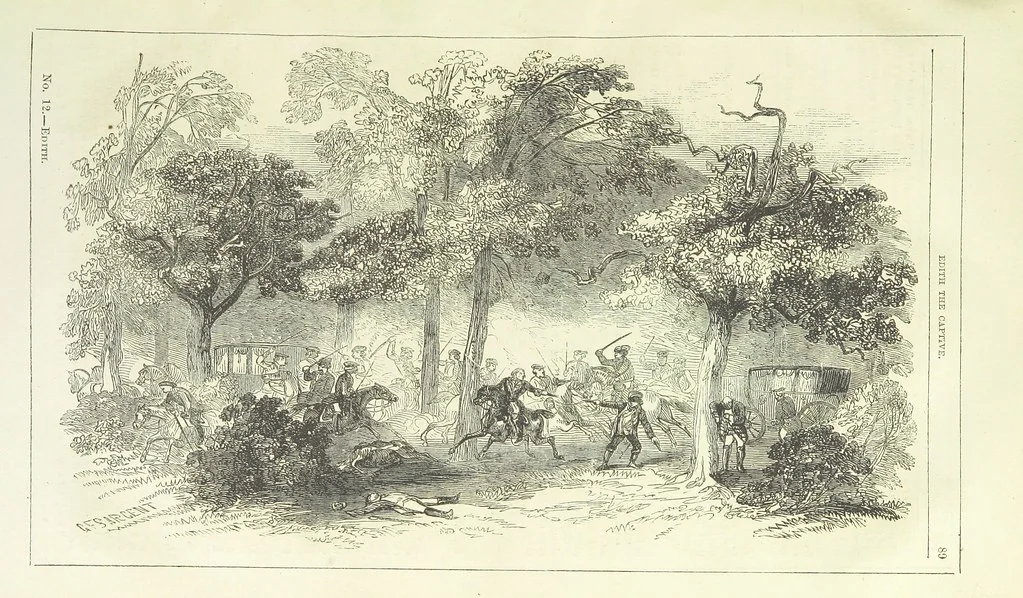 An illustration from Edith the Captive; or, the Robbers of Epping Forest. By the author of “Jane Brightwell,” [i.e. J. M. Rymer.] etc, 1861, leaf 101