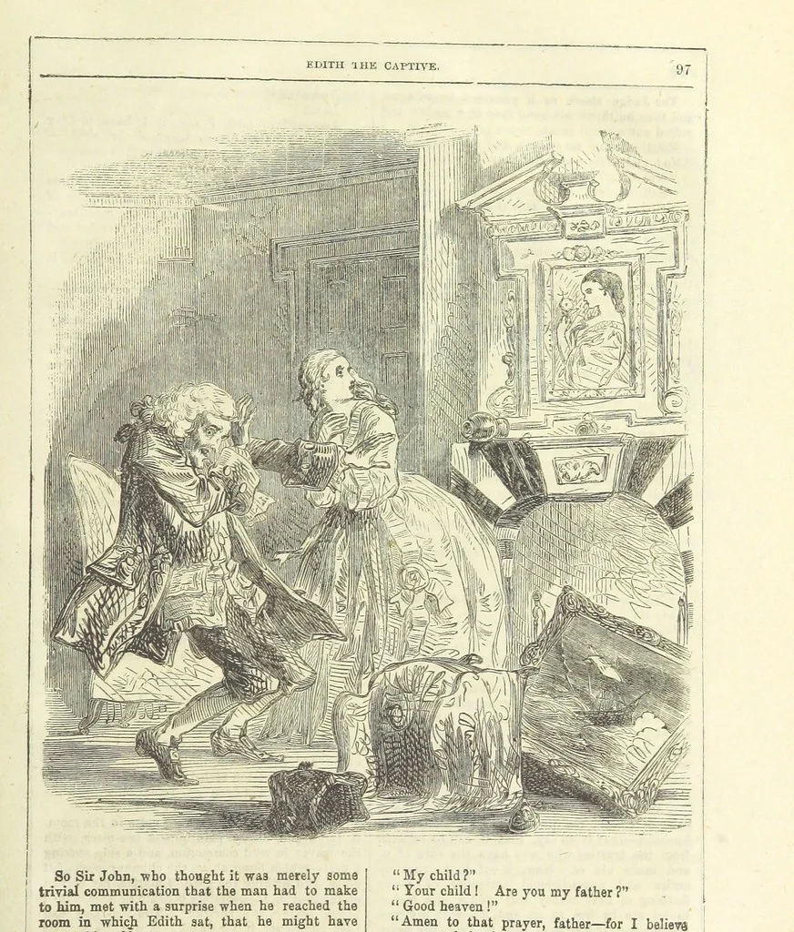 An illustration from Edith the Captive; or, the Robbers of Epping Forest. By the author of “Jane Brightwell,” [i.e. J. M. Rymer.] etc, 1861, leaf 109
