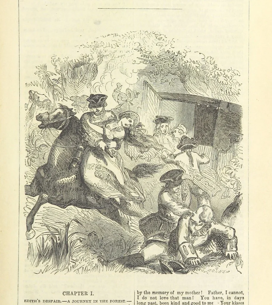An illustration from Edith the Captive; or, the Robbers of Epping Forest. By the author of “Jane Brightwell,” [i.e. J. M. Rymer.] etc, 1861, leaf 13