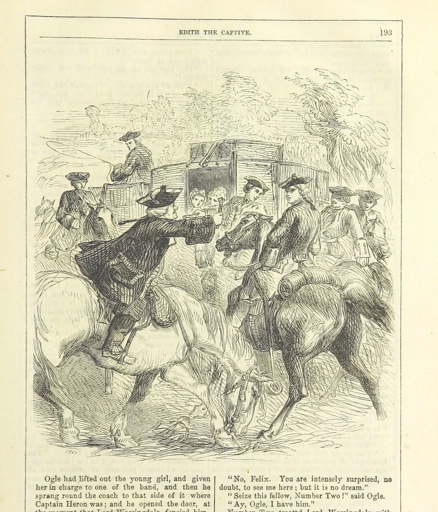 An illustration from Edith the Captive; or, the Robbers of Epping Forest. By the author of “Jane Brightwell,” [i.e. J. M. Rymer.] etc, 1861, leaf 205