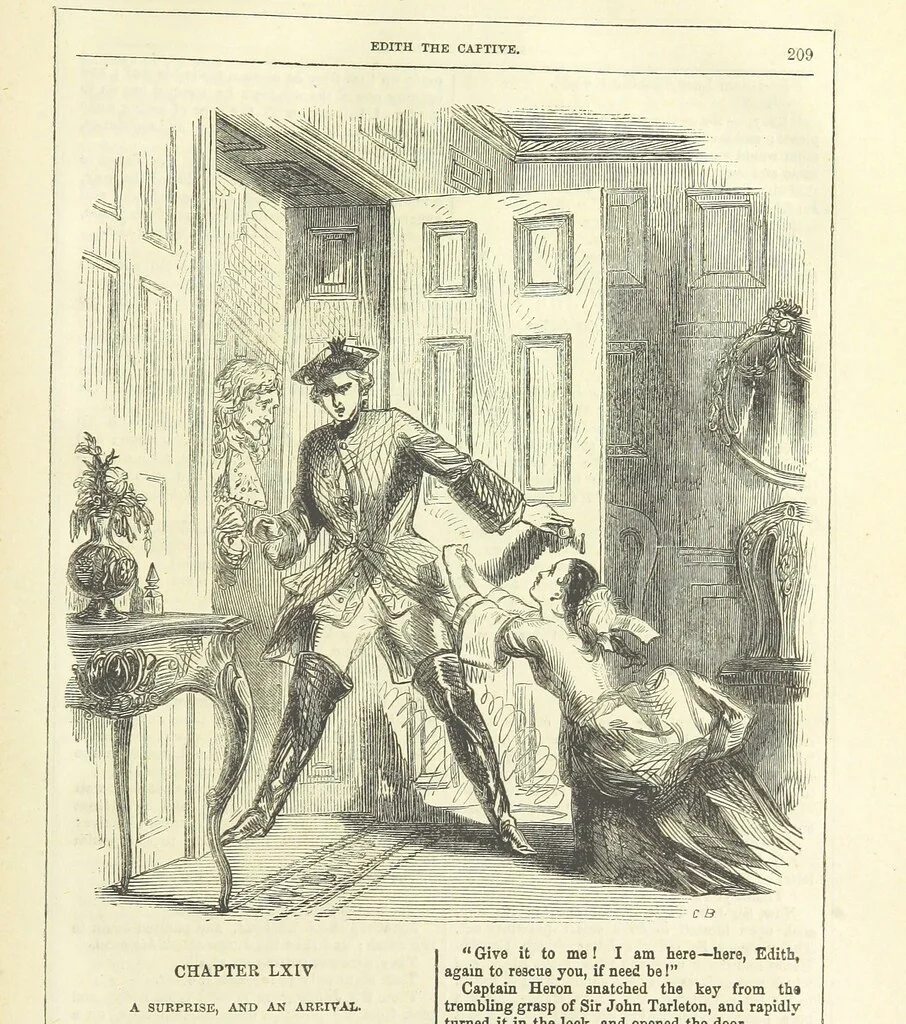 An illustration from Edith the Captive; or, the Robbers of Epping Forest. By the author of “Jane Brightwell,” [i.e. J. M. Rymer.] etc, 1861, leaf 221