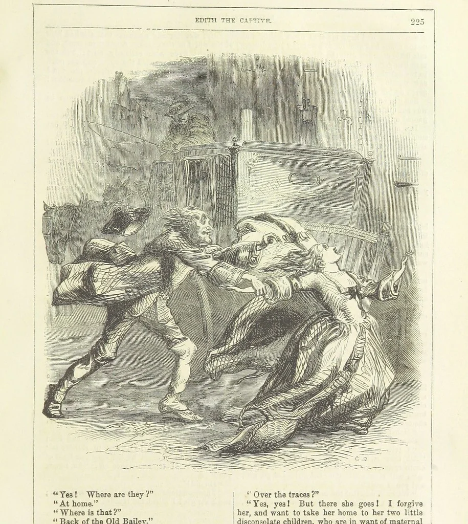 An illustration from Edith the Captive; or, the Robbers of Epping Forest. By the author of “Jane Brightwell,” [i.e. J. M. Rymer.] etc, 1861, leaf 237
