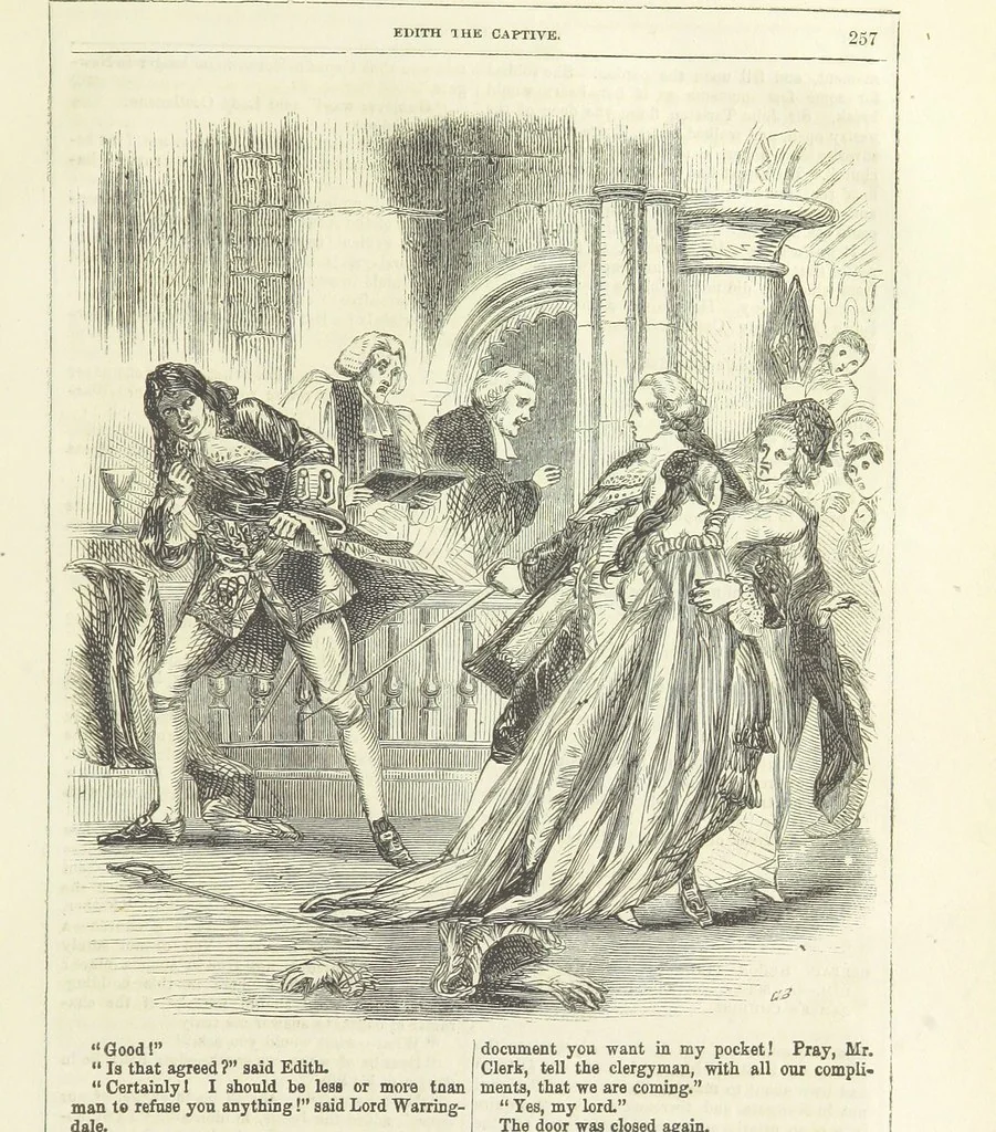An illustration from Edith the Captive; or, the Robbers of Epping Forest. By the author of “Jane Brightwell,” [i.e. J. M. Rymer.] etc, 1861, leaf 269