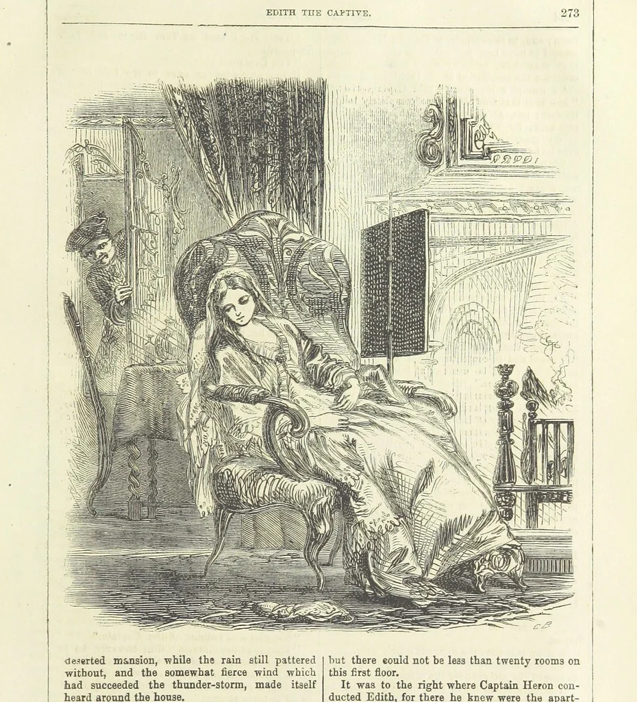 An illustration from Edith the Captive; or, the Robbers of Epping Forest. By the author of “Jane Brightwell,” [i.e. J. M. Rymer.] etc, 1861, leaf 285