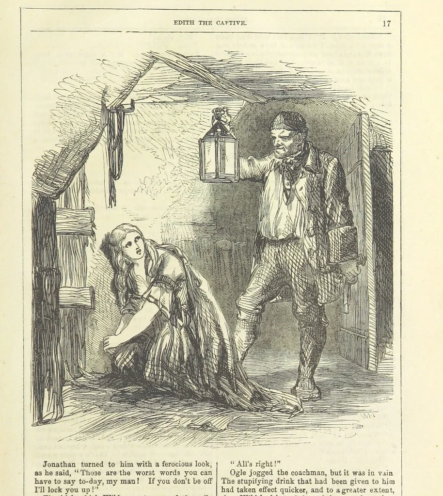 An illustration from Edith the Captive; or, the Robbers of Epping Forest. By the author of “Jane Brightwell,” [i.e. J. M. Rymer.] etc, 1861, leaf 29
