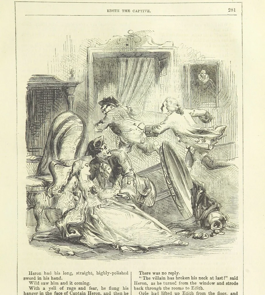 An illustration from Edith the Captive; or, the Robbers of Epping Forest. By the author of “Jane Brightwell,” [i.e. J. M. Rymer.] etc, 1861, leaf 293