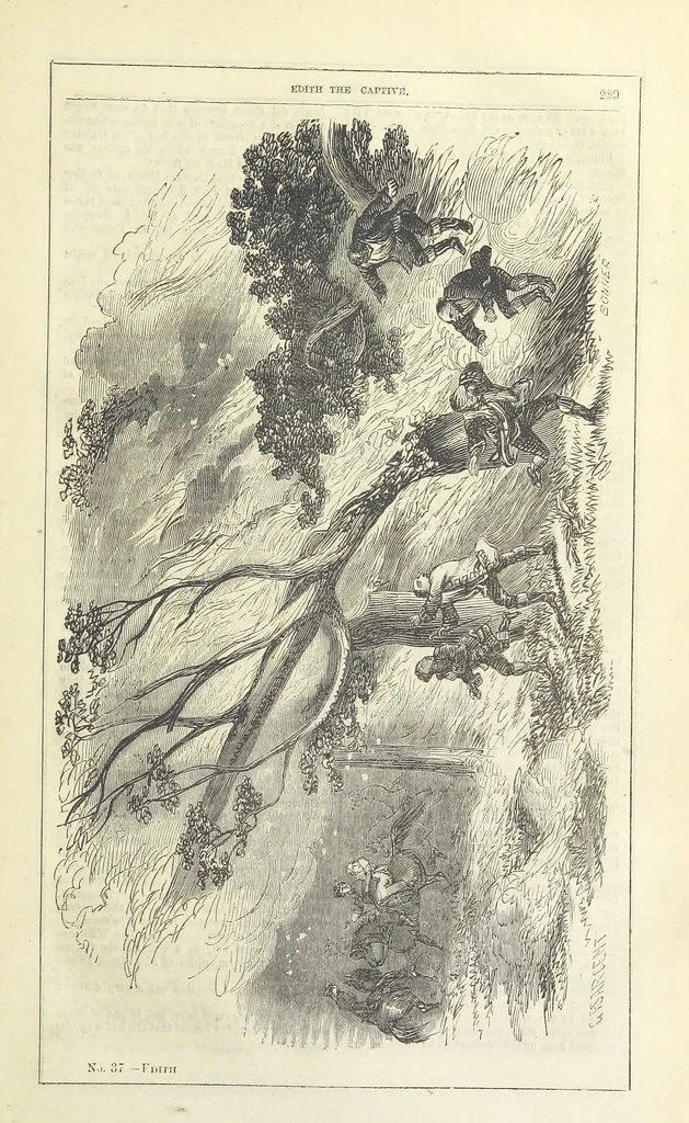 An illustration from Edith the Captive; or, the Robbers of Epping Forest. By the author of “Jane Brightwell,” [i.e. J. M. Rymer.] etc, 1861, leaf 301