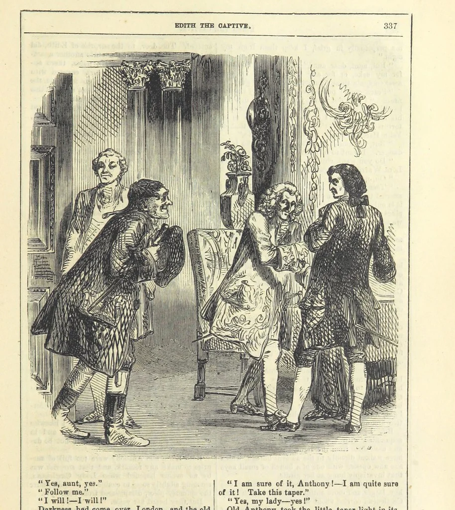 An illustration from Edith the Captive; or, the Robbers of Epping Forest. By the author of “Jane Brightwell,” [i.e. J. M. Rymer.] etc, 1861, leaf 349