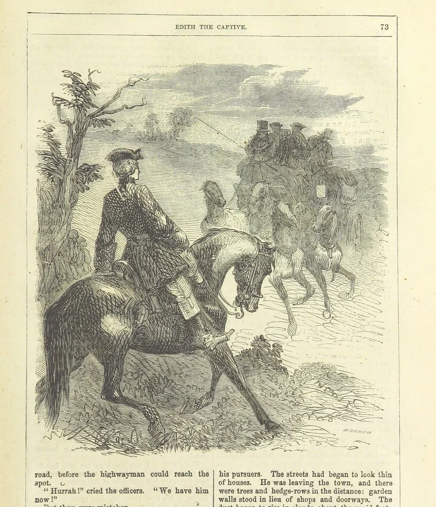 An illustration from Edith the Captive; or, the Robbers of Epping Forest. By the author of “Jane Brightwell,” [i.e. J. M. Rymer.] etc, 1861, leaf 85
