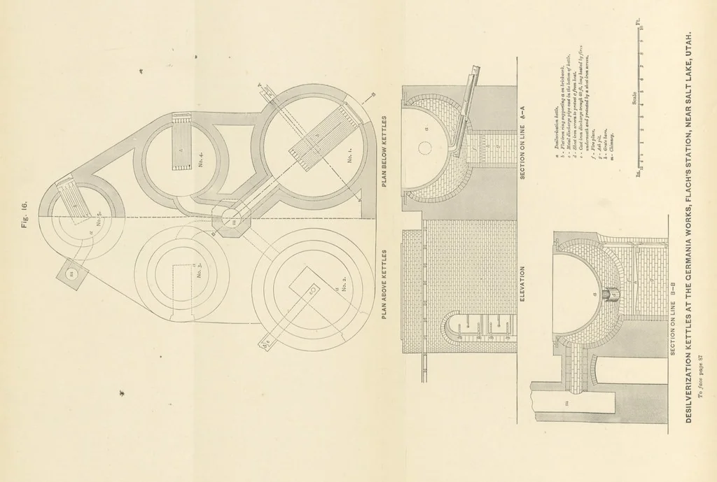 An illustration from The Metallurgy of Silver, Gold, and Mercury in the United States, 1887, leaf 112