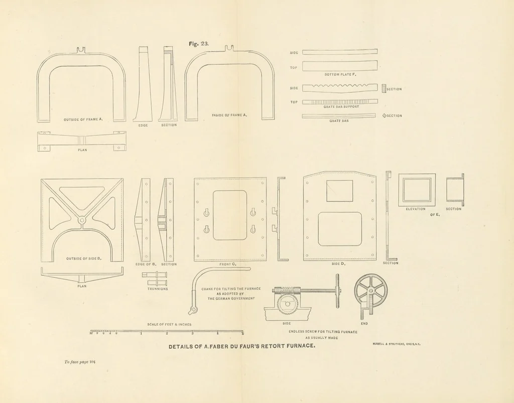 An illustration from The Metallurgy of Silver, Gold, and Mercury in the United States, 1887, leaf 141